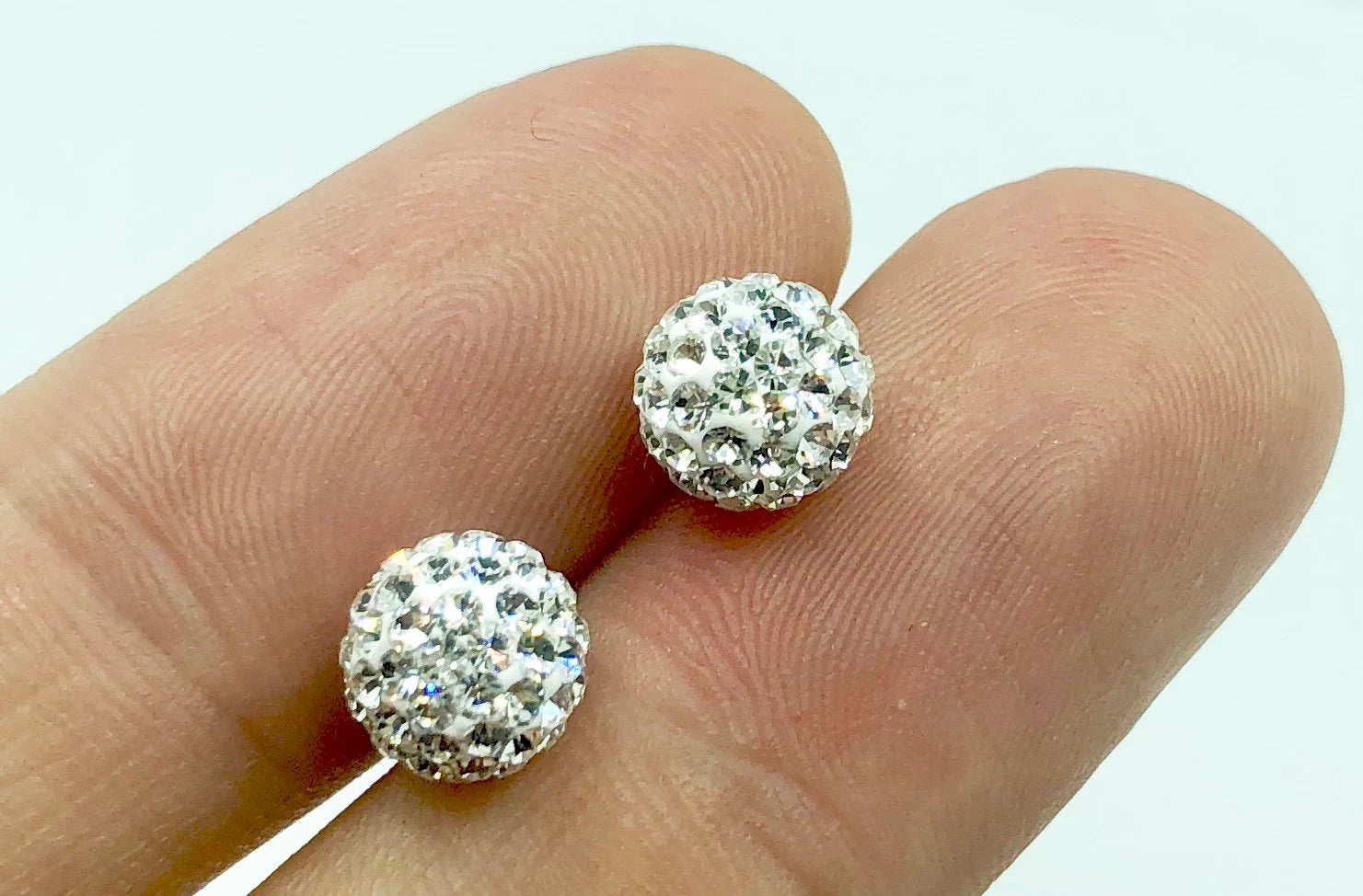 Sterling Silver Small to Big Shamballa Crystal Ball Stud Earrings 4, 5, 6, 8 Mm Diameter