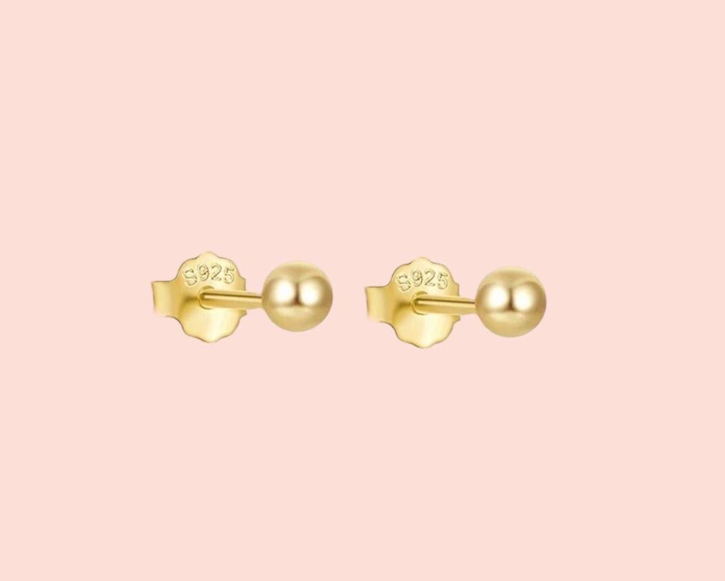 18K Gold Plated Gold Ball round Stud Earrings