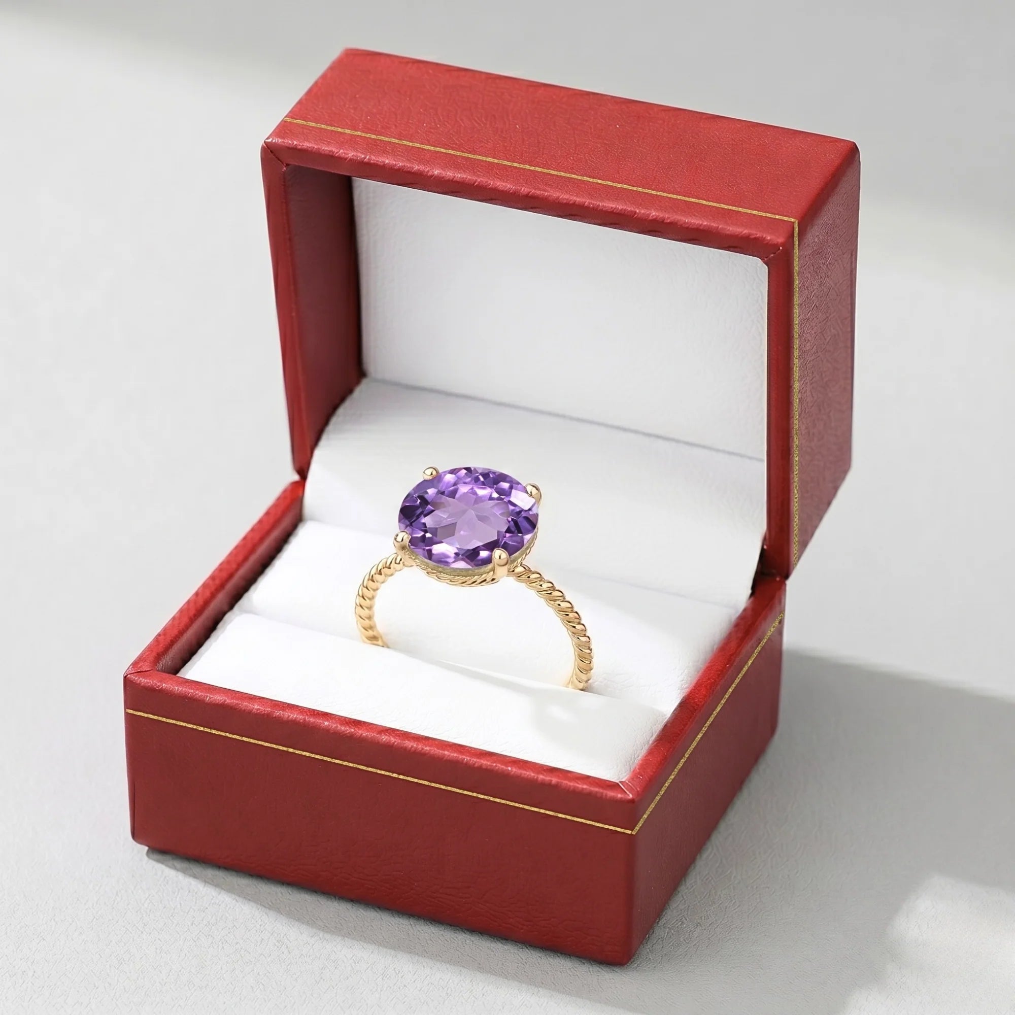14K Yellow Gold 5 Carat Purple Amethyst Gemstone Ring, "Ms. Luscious"