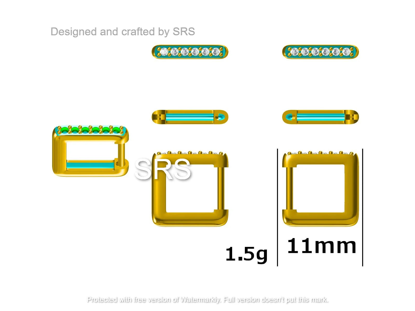 CZ Pave Square Huggie Hoop in Sterling Silver, Skinny Geometric Hoop Earrings, Gold or Silver Finish, 8Mm Minimalist Hoops