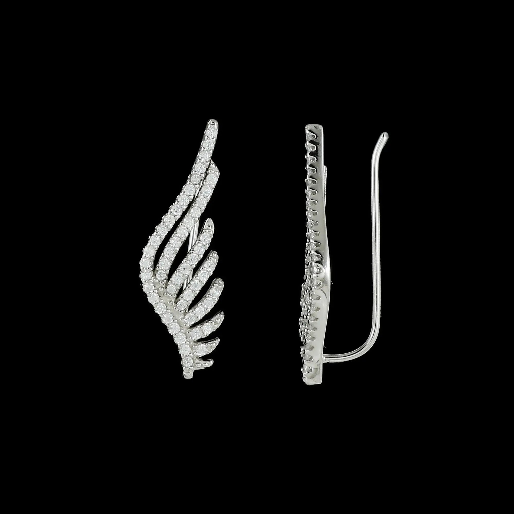 Sterling Silver Angel Wing Ear Climbers, Pave Crystal Earcuff, Fairy Core Earrings, Sweepup Climbing Earrings Gift, Wedding Gift