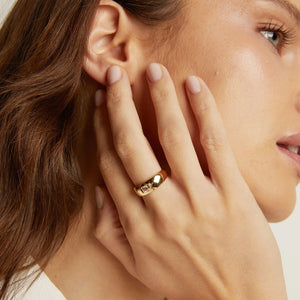 Chunky Lab Grown White Sapphire Emerald Ring NikNenz™ Premium Gold & Diamonds