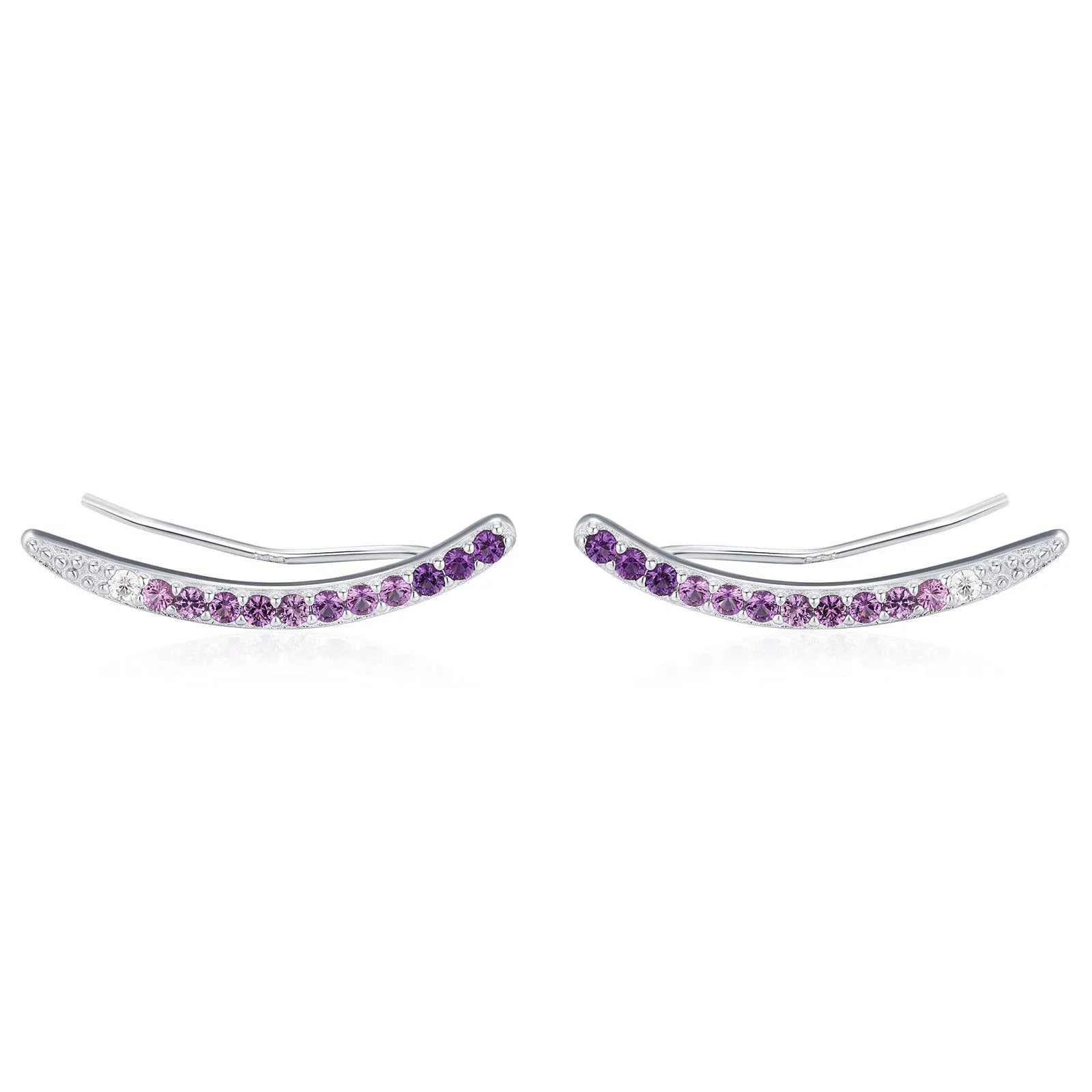 Ombre Amethyst Purple CZ Crawler Earrings in Sterling Silver, Silver or Gold, Gradient Colour Ear Crawlers, February Birthstone Ear Climbers