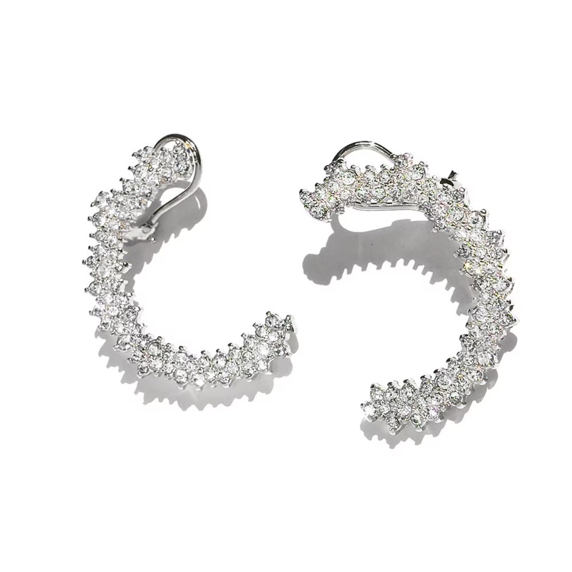 Crescent Cubic Zirconia Ear Cuff: Silver Party Earrings