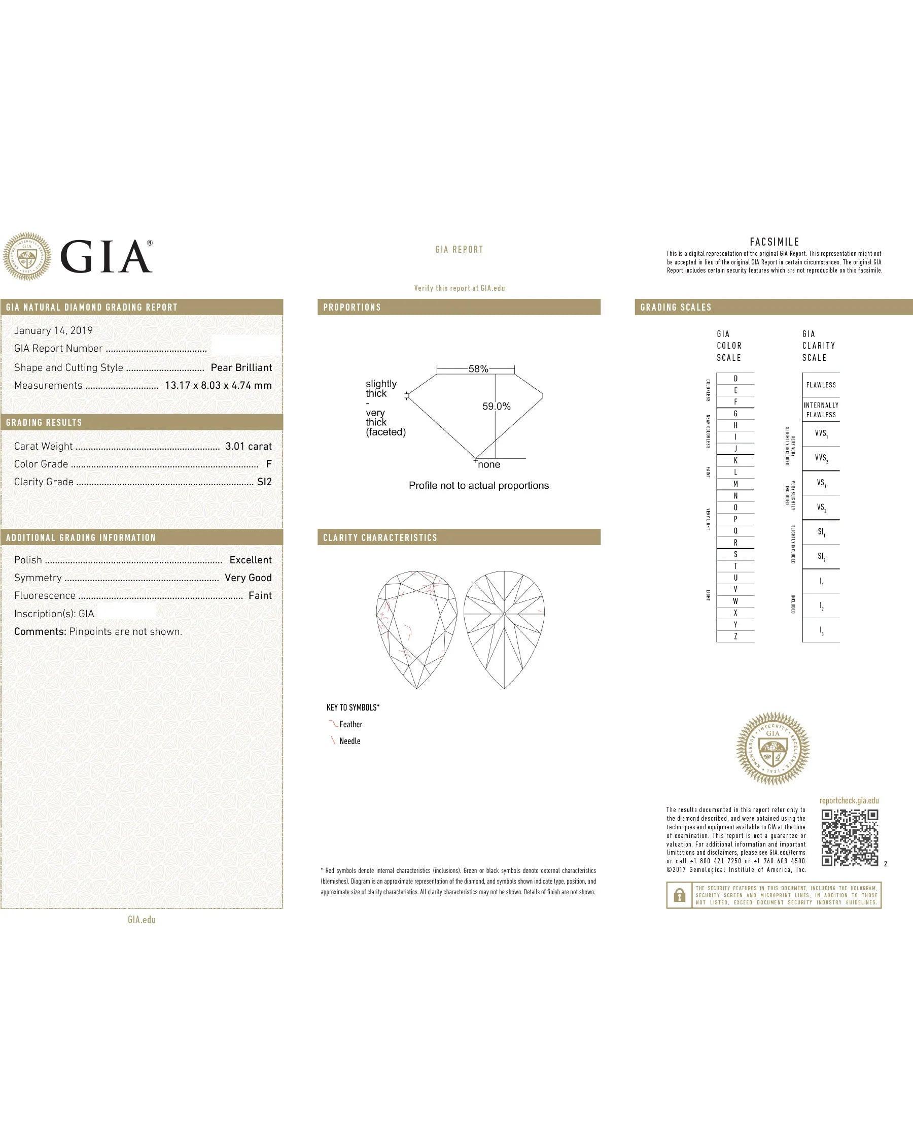 Stunning 3.01 Carat Natural Pear Diamond in Whisper Thin® Setting.