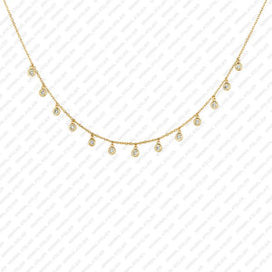 0.75Ct Lab Grown Diamond Brilliant round 13 Drop Bezel with Chain Necklace Solid 14K Gold Moissanite Station Necklace, Handmade Jewelry