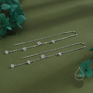 CZ Cascade Drop U Threader Earrings in Sterling Silver, Silver or Gold or Rose Gold, Geometric CZ Dangle Drop Earrings, CZ Long Drop Earring