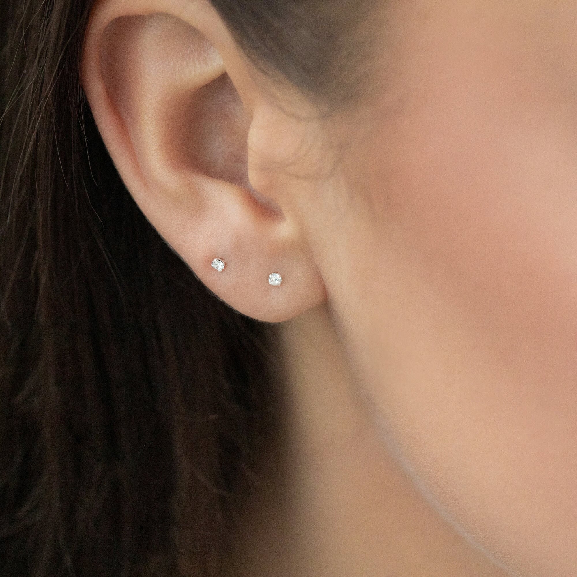 Set of 2 Pairs Cubic Zirconia Stud Earrings for Women | 2Mm | Dainty CZ Earrings | 925 Sterling Silver | Hypoallergenic | Gift Set