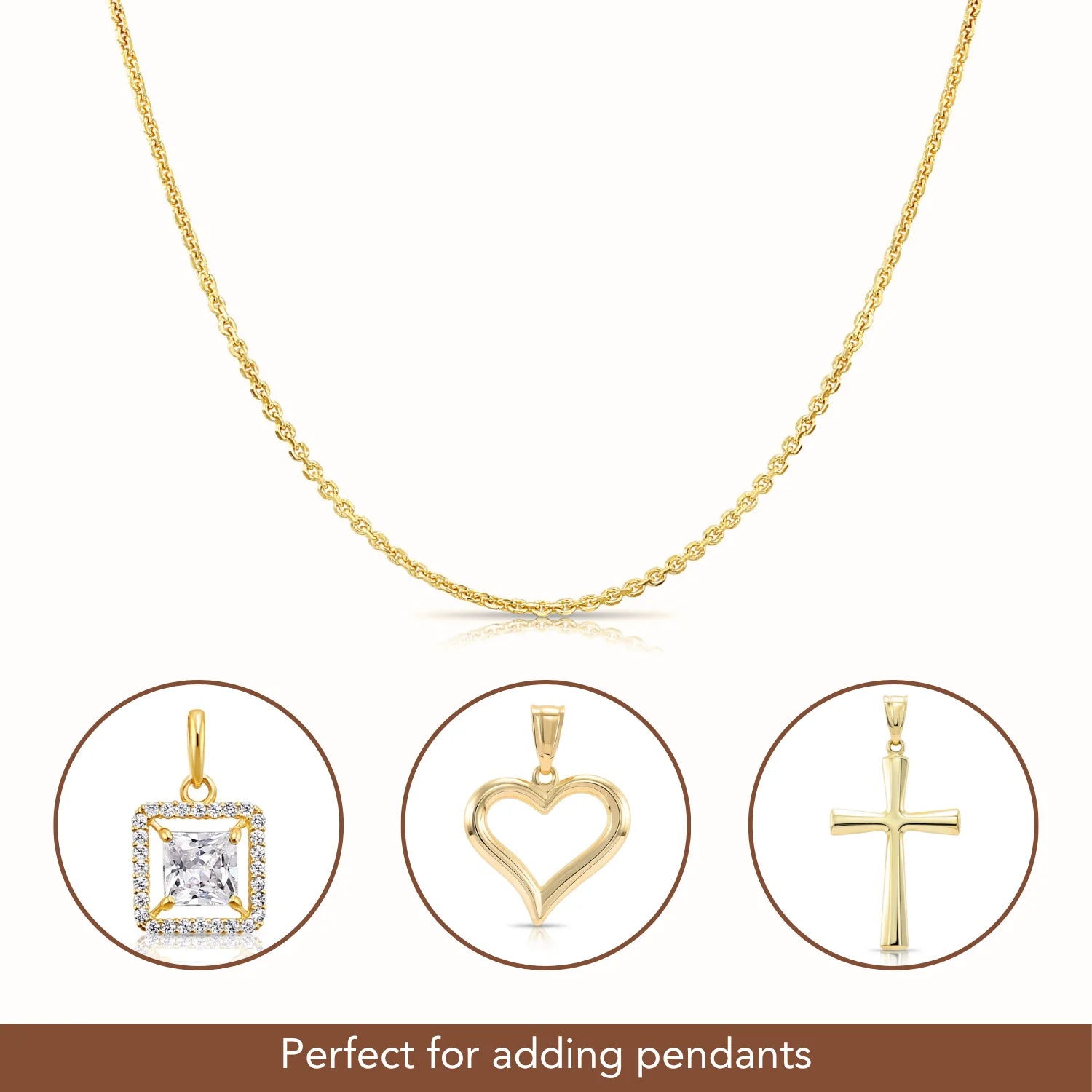 14K Gold Diamond Cut Cable Chain, Available in 14K Yellow or White Gold, Pendant Chain Necklace