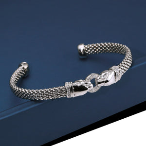 Sterling Silver Jaguar Cuff Italian Bracelet, Fits 6-7In