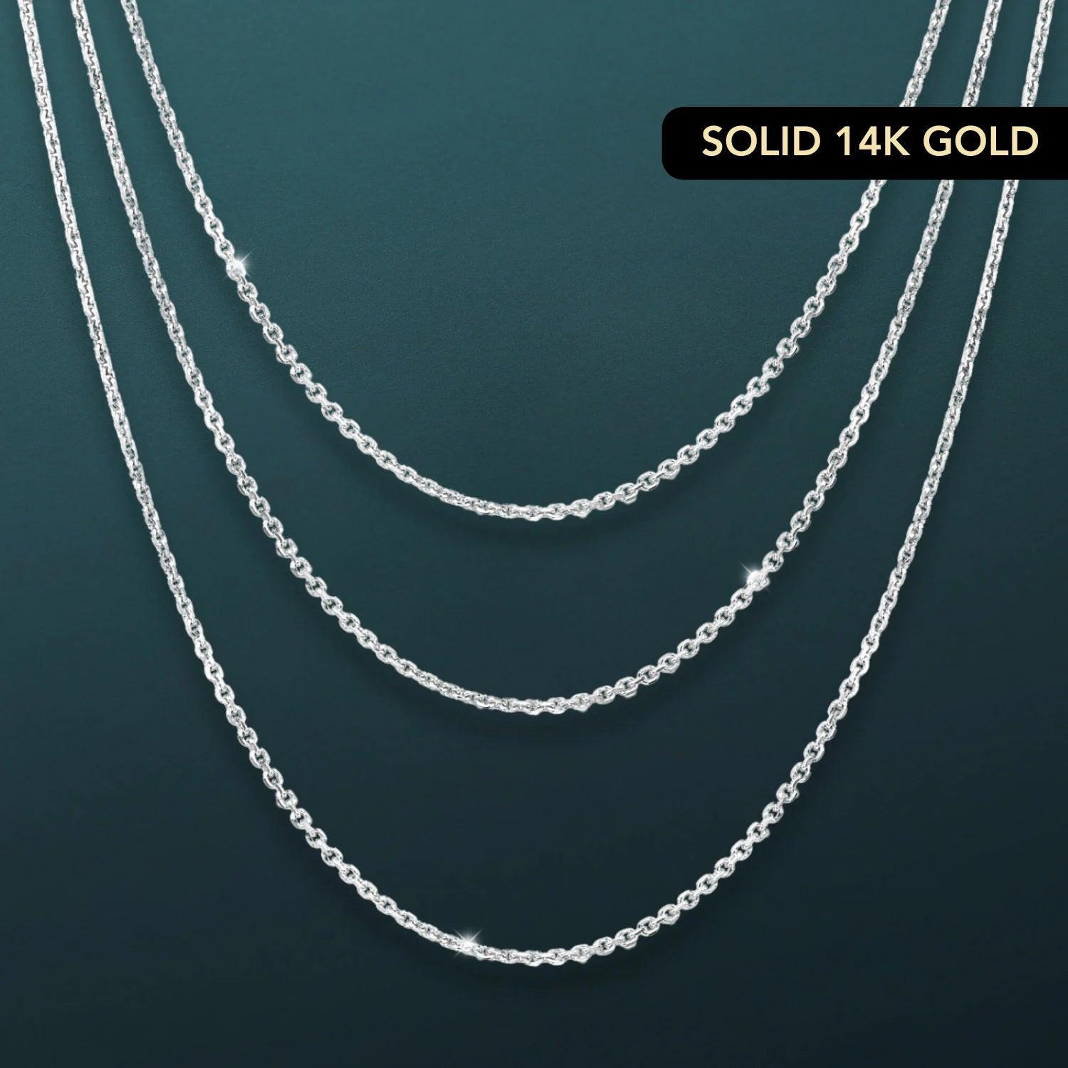 Elegant 14K White Gold Diamond Cut Cable Chain Necklace - Italian Craftsmanship, 1.5mm Thickness.