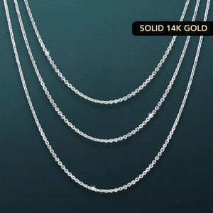 Elegant 14K White Gold Diamond Cut Cable Chain Necklace - Italian Craftsmanship, 1.5mm Thickness.