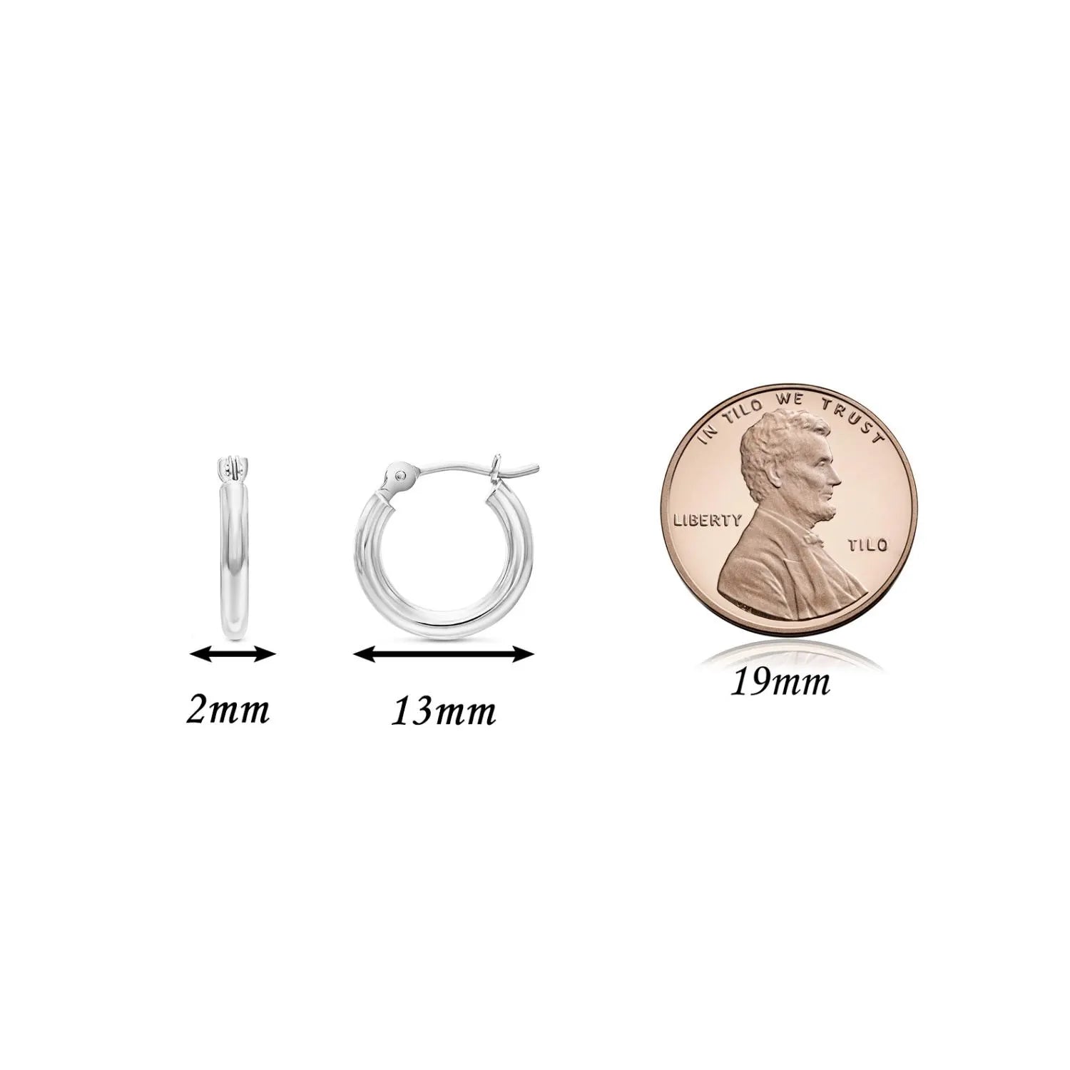 Solid 14K Gold Hoop Earrings, 14 Karat White Gold round Classic Hoops, 13Mm (0.5 Inch) Small Size Hoops, Made by TILO Jewelry