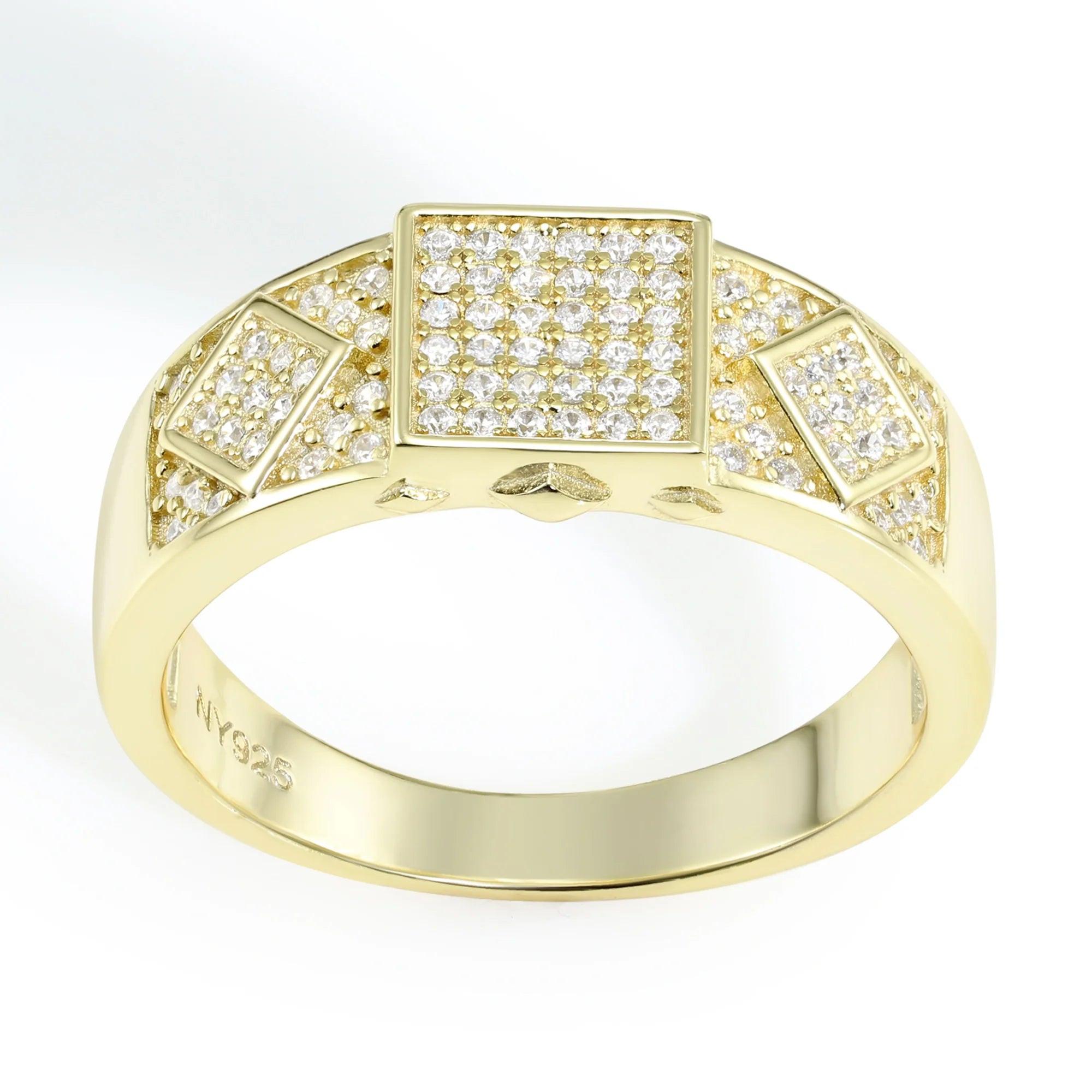 Sparkling 925 Sterling Silver Pave Square Signet Pinky Wedding Band - Perfect for Anniversaries & Everyday Elegance.