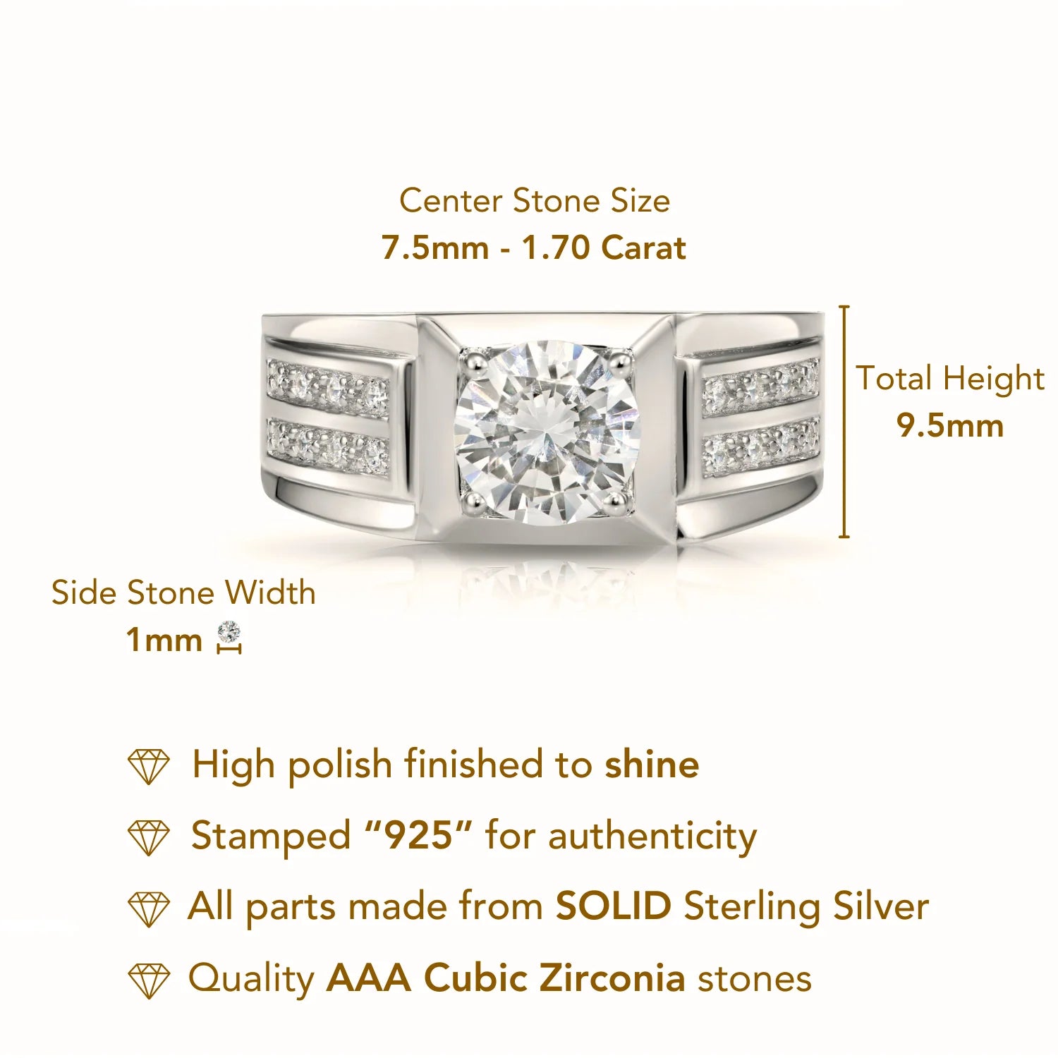 Solid 925 Sterling Silver Solitaire round Brilliant Pave Wedding Pinky Band Ring
