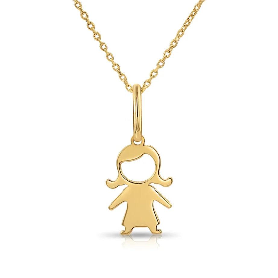 Delightful 14K Yellow Gold Little Girl Pendant Necklace for Timeless Elegance.