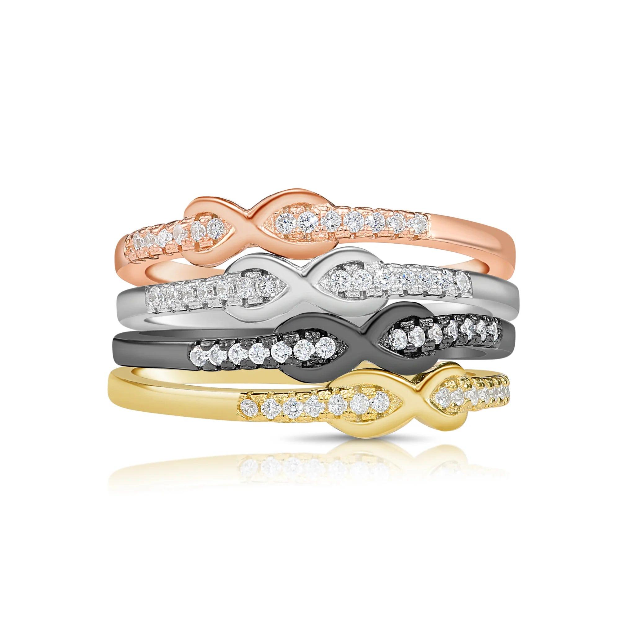 Sterling Silver Infinity Stackable Rings – 4 Timeless Bands for Everyday Elegance.