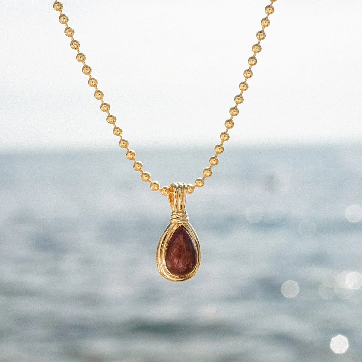 Red Jasper Pear Necklace 18Ct Gold Plate