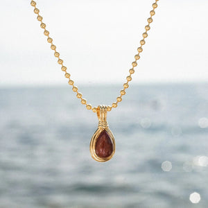Red Jasper Pear Necklace 18Ct Gold Plate
