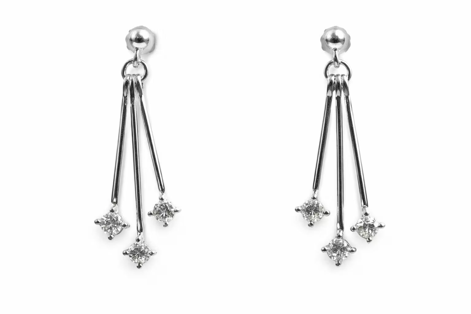 14K White Gold Diamond Dangle Earrings Multi Bar Drop