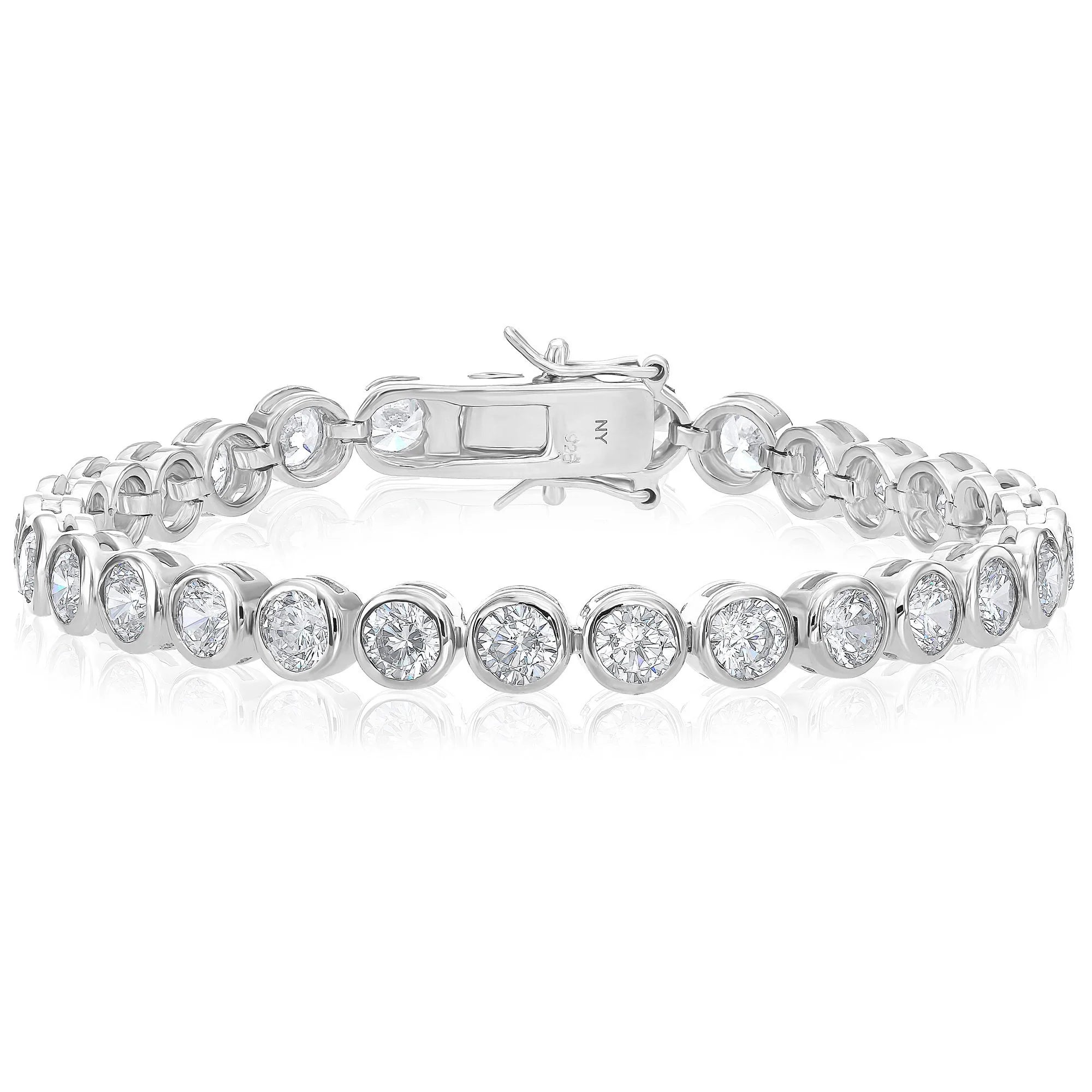 Sterling Silver Classic Bezel Set Simulated Diamond Tennis Bracelet, 7 Inch