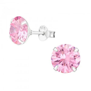 925 Sterling Silver Pink Earrings Studs round One Pair Fast Shipping