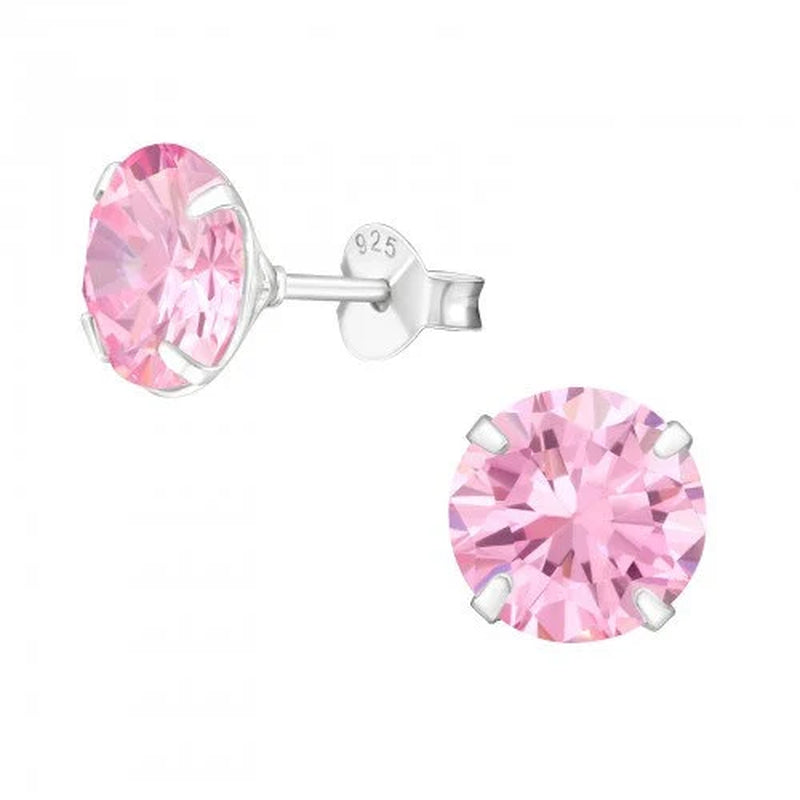 925 Sterling Silver Pink Earrings Studs round One Pair Fast Shipping
