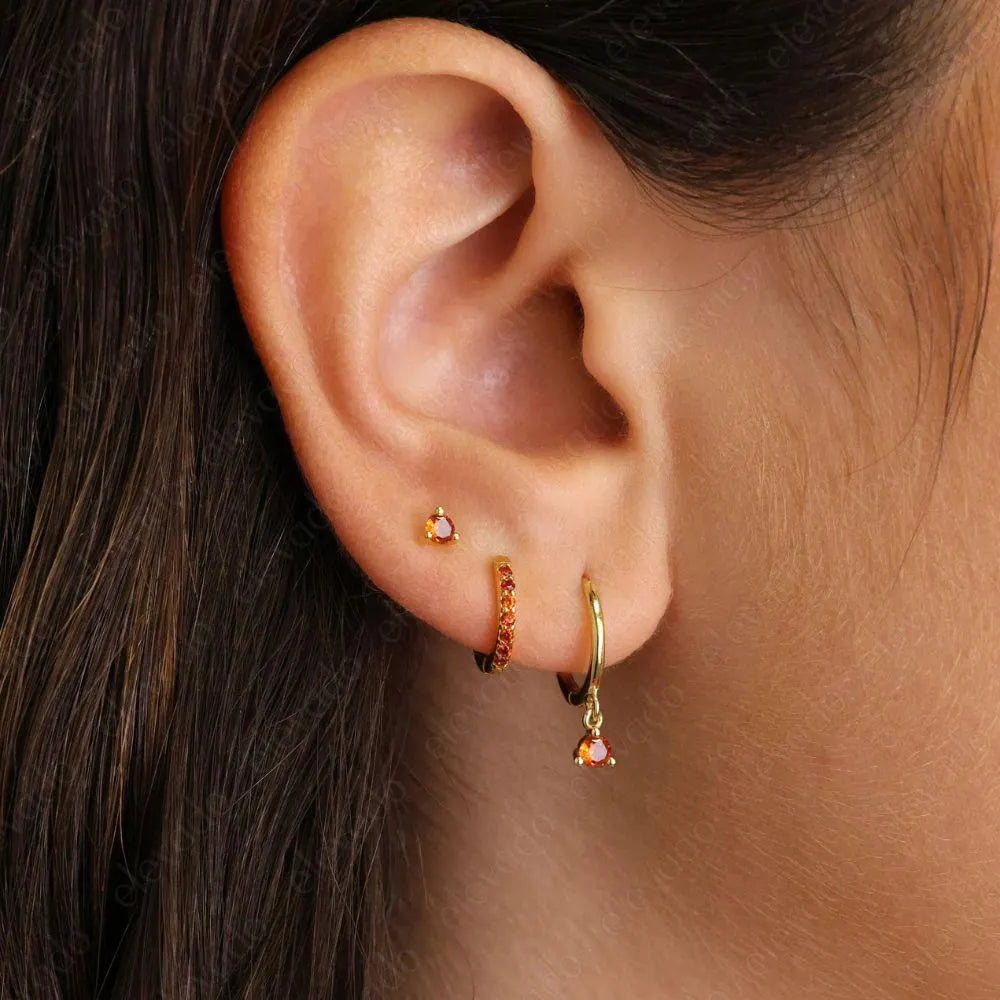 Diamond Birthstone Dangle Hoop Earring • 18K Gold Plated Sterling Silver