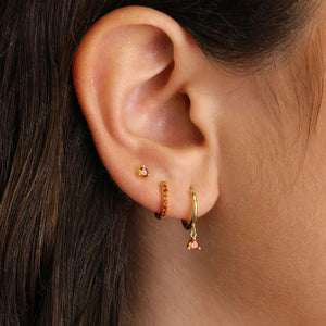 Diamond Birthstone Dangle Hoop Earring • 18K Gold Plated Sterling Silver