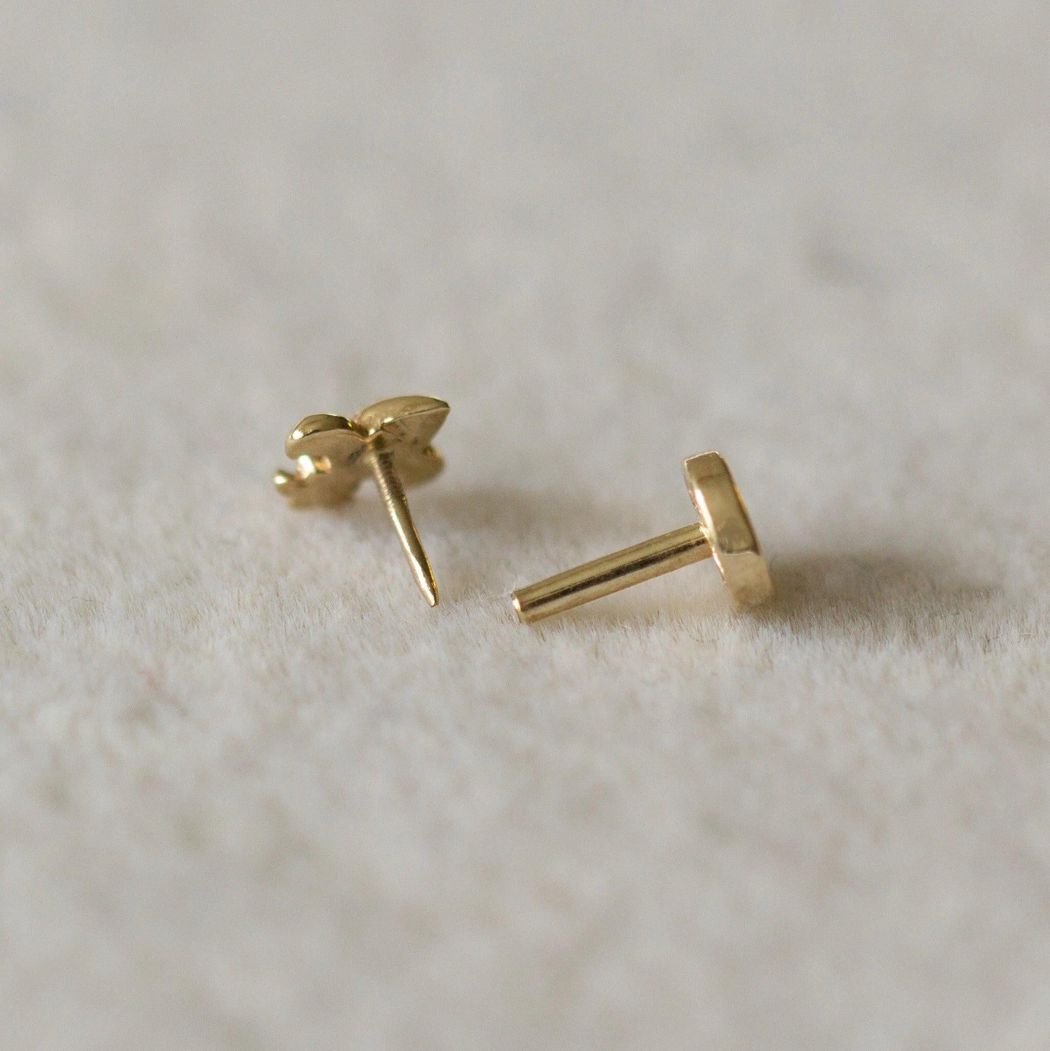 14K Solid Gold Rainbow Stud Earrings – Secure Screw Back Helix Cartilage Jewelry.