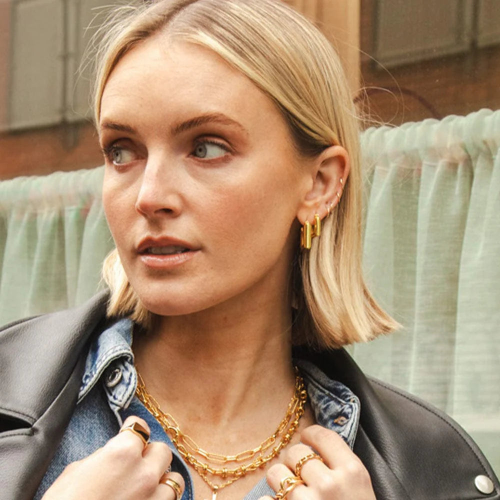 Polly Chubby Square Hoop Earrings 18Ct Gold Plate