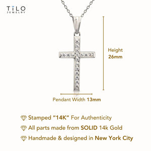 Elegant 14K White Gold Small Cross Pendant Necklace - A Timeless Treasure.