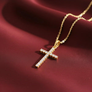 Dazzling 14K Yellow Gold CZ Cross Pendant Necklace with 18" Cable Chain.
