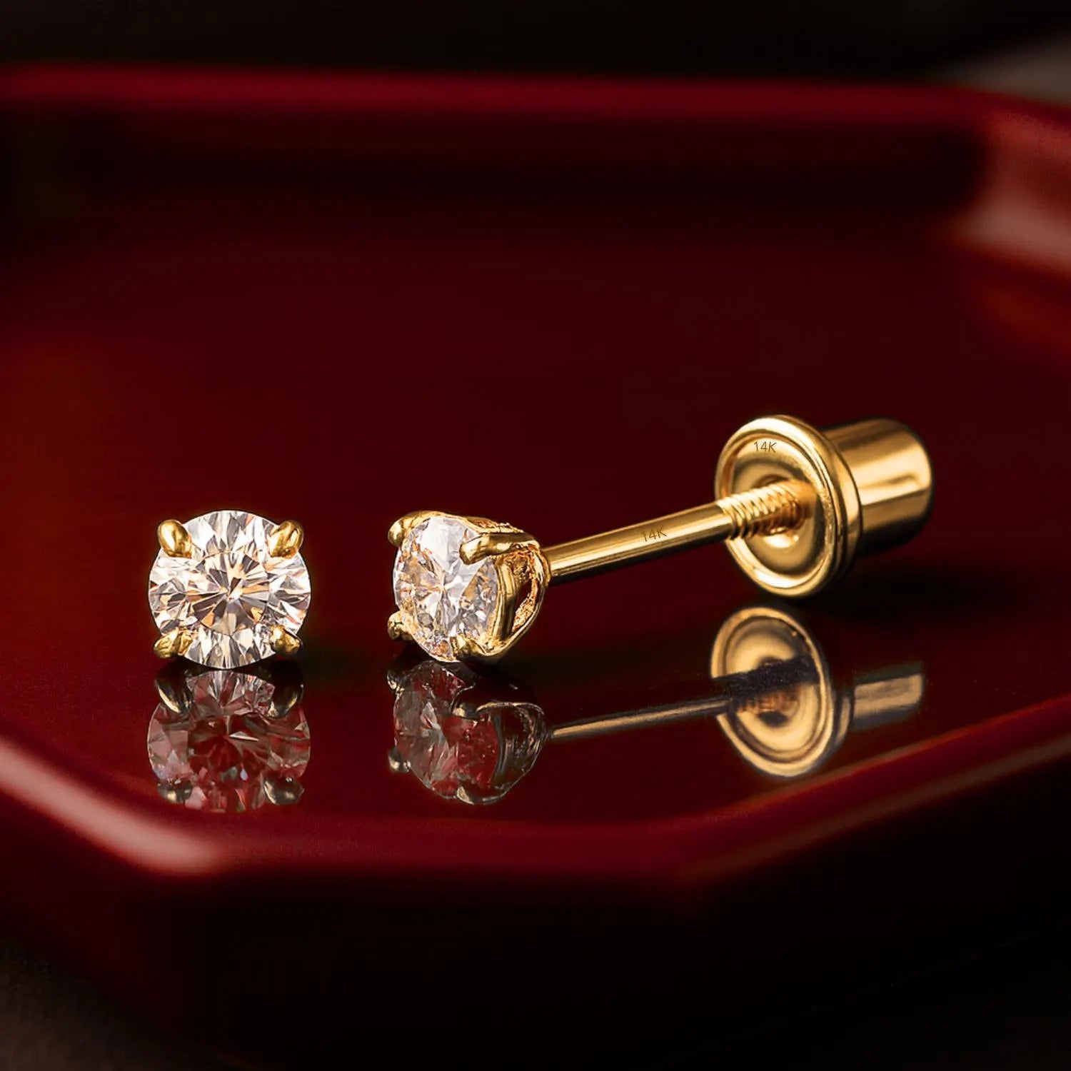 14K Gold Lab Diamond Stud Earrings, CVD Brilliant-Cut Diamond Studs, Classy round Diamond Studs, Wedding/Bridal, Screwback, by TILO Jewelry