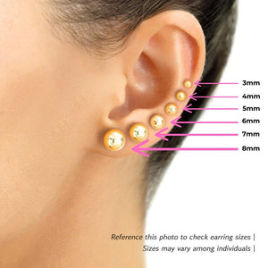 Elegant 14K Yellow Gold Ball Stud Earrings for All, Classic Design with Secure Butterfly Pushbacks, Available in 3mm to 8mm Sizes.