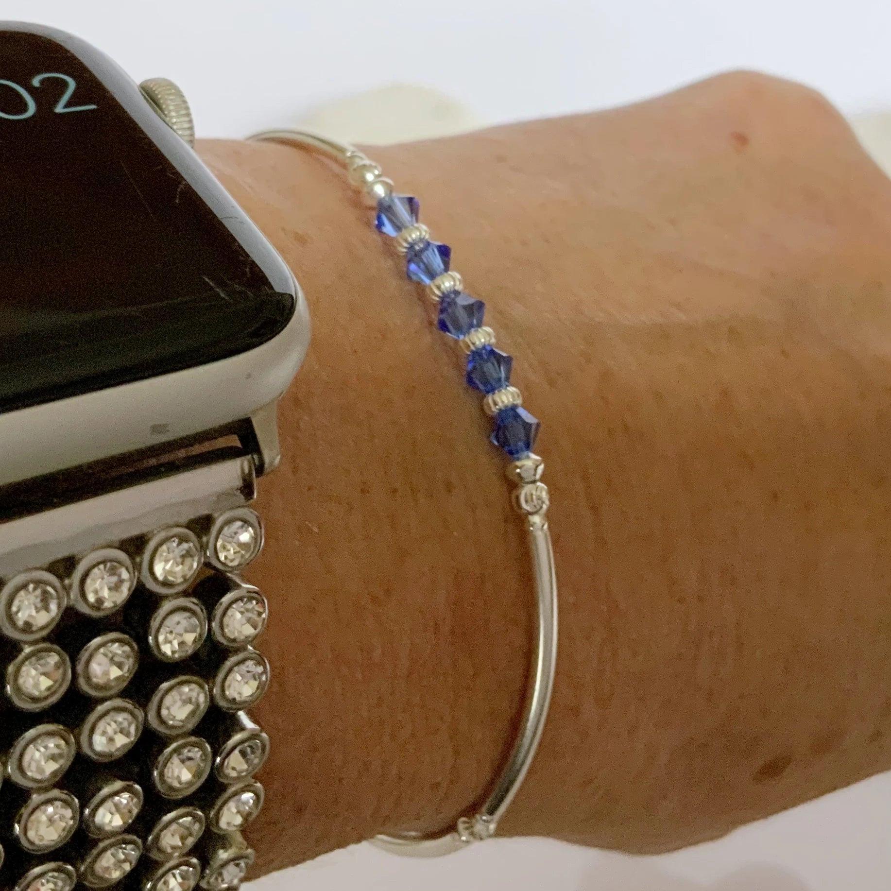 Elegant Sterling Silver Sapphire Bead Bracelet - Perfect 50th Birthday Gift & September Birthstone Jewelry for Best Friend.