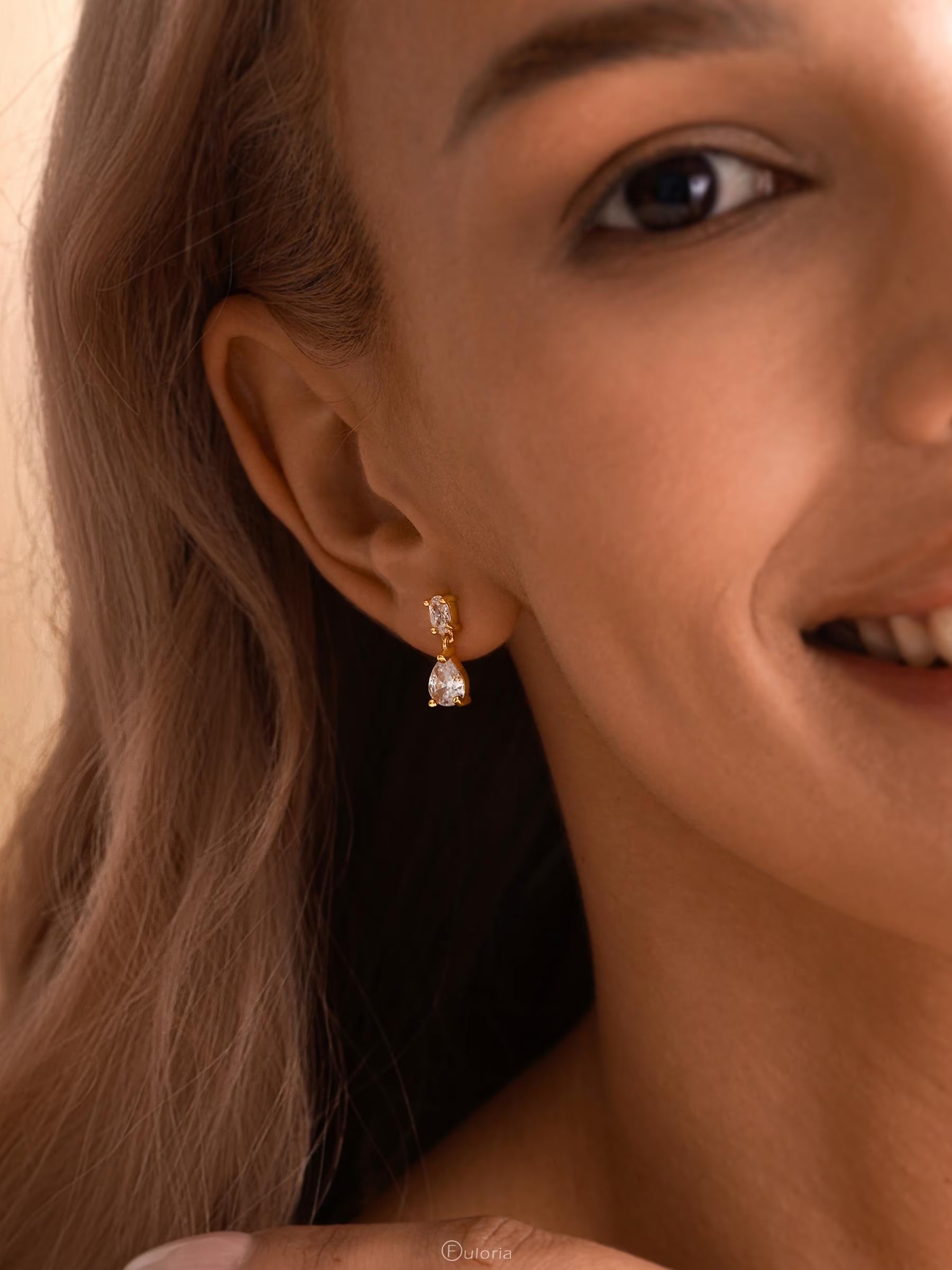Minimalist Diamond Drop Earrings, Dainty Diamond Stud Earrings, Gold CZ Earrings, Wedding Jewelry, Bridesmaids Gift for Her,Mothers Day Gift