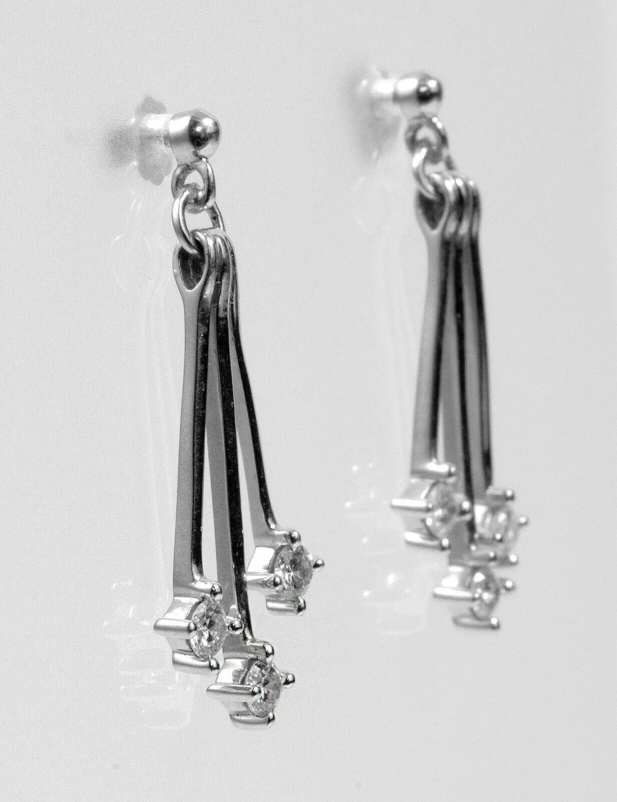 14K White Gold Diamond Dangle Earrings Multi Bar Drop