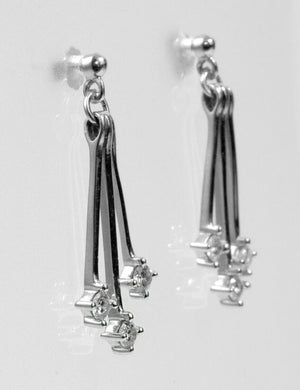 14K White Gold Diamond Dangle Earrings Multi Bar Drop