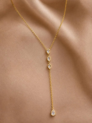14K Solid Gold 4 Pear Diamond Lariat Necklace, Minimalist Y Drop Necklace, Teardrop Dainty Diamond Jewellery, Gift for Her, DANGLING CARAT