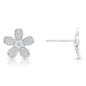Dazzling CZ Daisy Flower Stud Earrings in Elegant Sterling Silver.