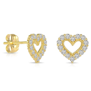 14K Gold Lab Diamond Heart Stud Earrings, 0.25Ctw