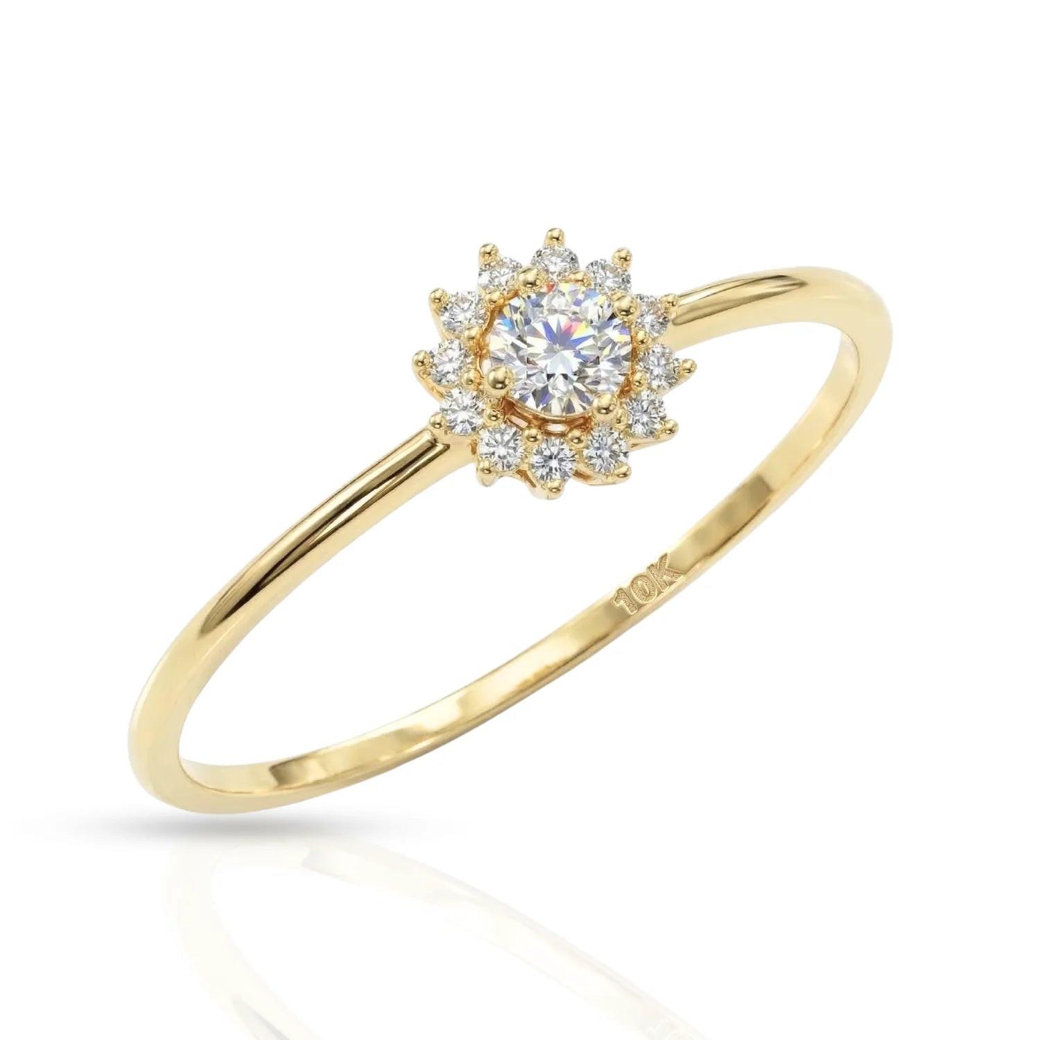 10K Yellow Gold Dainty Flower Ring - Perfect Floral Gift for Her Birthdays & Everyday Elegance.