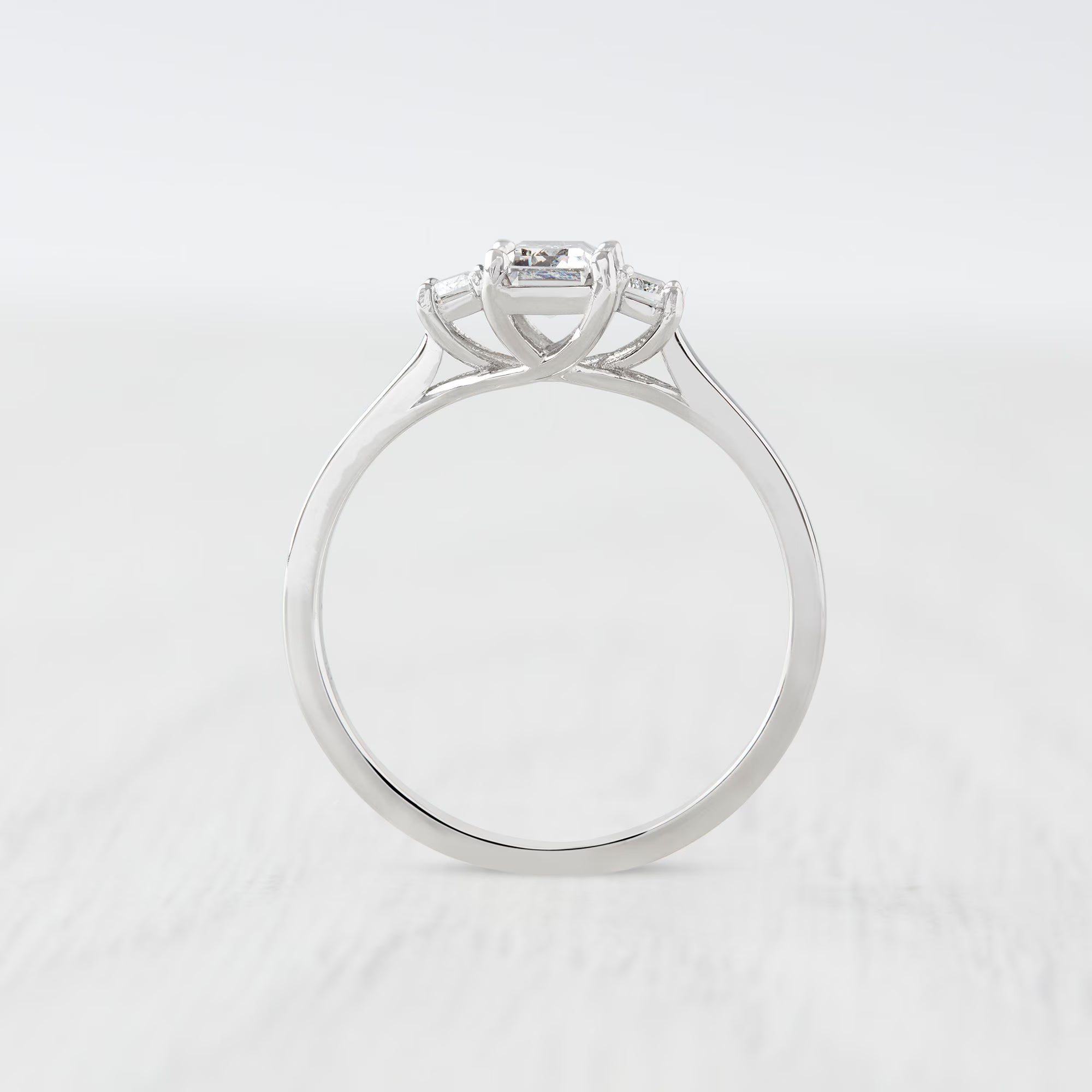 Man Made Diamond Emerald Cut 3 Stone Trilogy Ring Ring Available in Sterling Silver or White Gold Filled - Engagement Ring