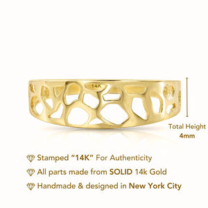 Stunning 14K Yellow Gold Openwork Ring with Unique Artistic Design – Perfect Statement Gift for Her Birthdays & Everyday Elegance.