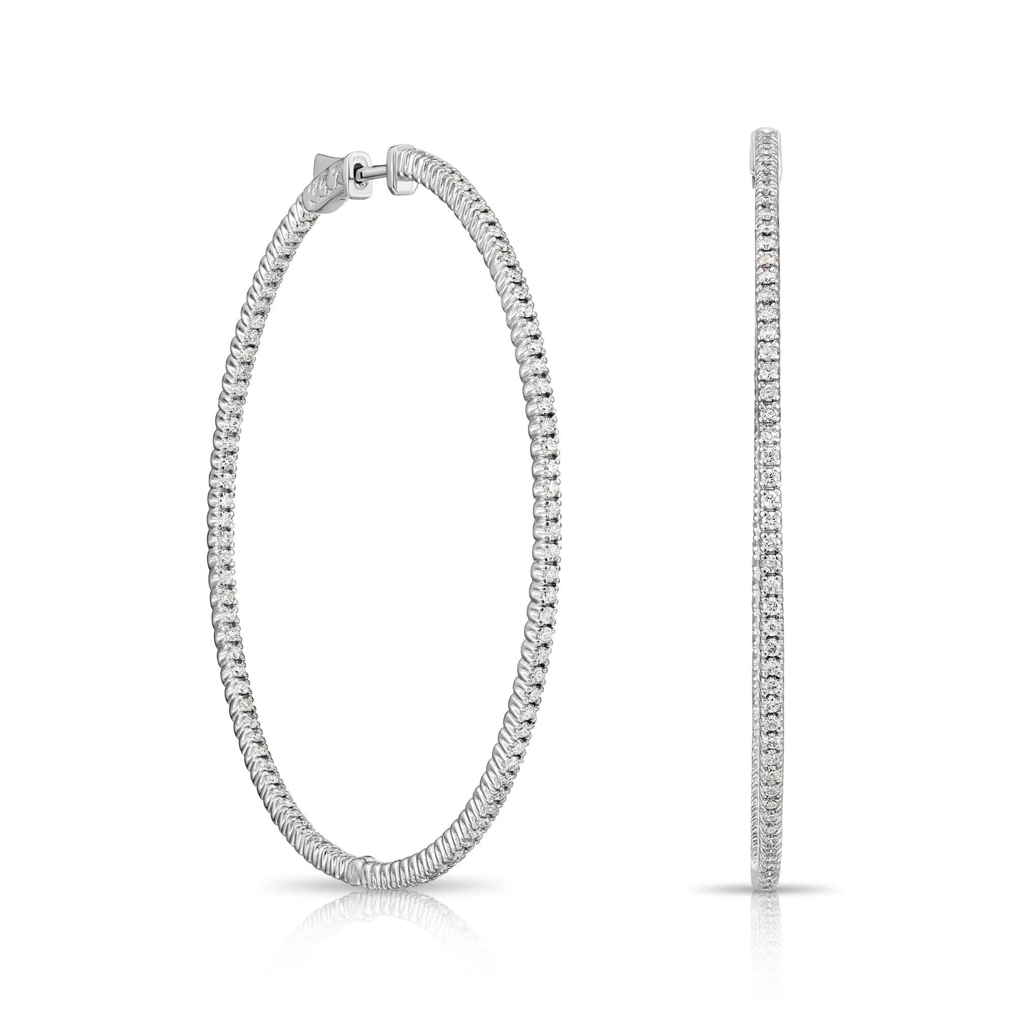 Stunning 14K White Gold 2.06 Carat Diamond Hoop Earrings - Elegance Redefined!.