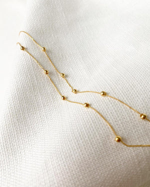18K Solid Gold Double Strand Beaded Bracelet, Dainty Layered Minimalist Jewelry