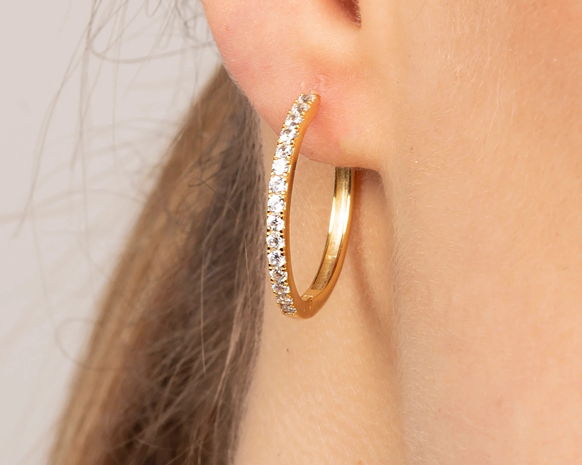 Dainty CZ Hoop Earrings: 18K Gold Sterling Silver Pave Hoops