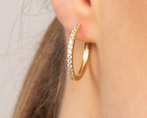 Dainty CZ Hoop Earrings: 18K Gold Sterling Silver Pave Hoops