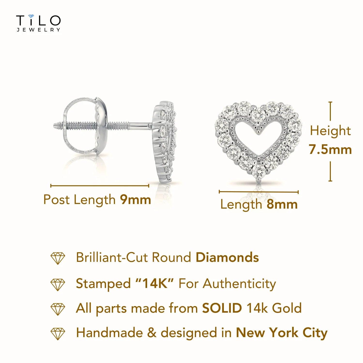 Elegant 14K White Gold Heart Lab Diamond Studs - 0.25 Carat, Secure Screwback Design.